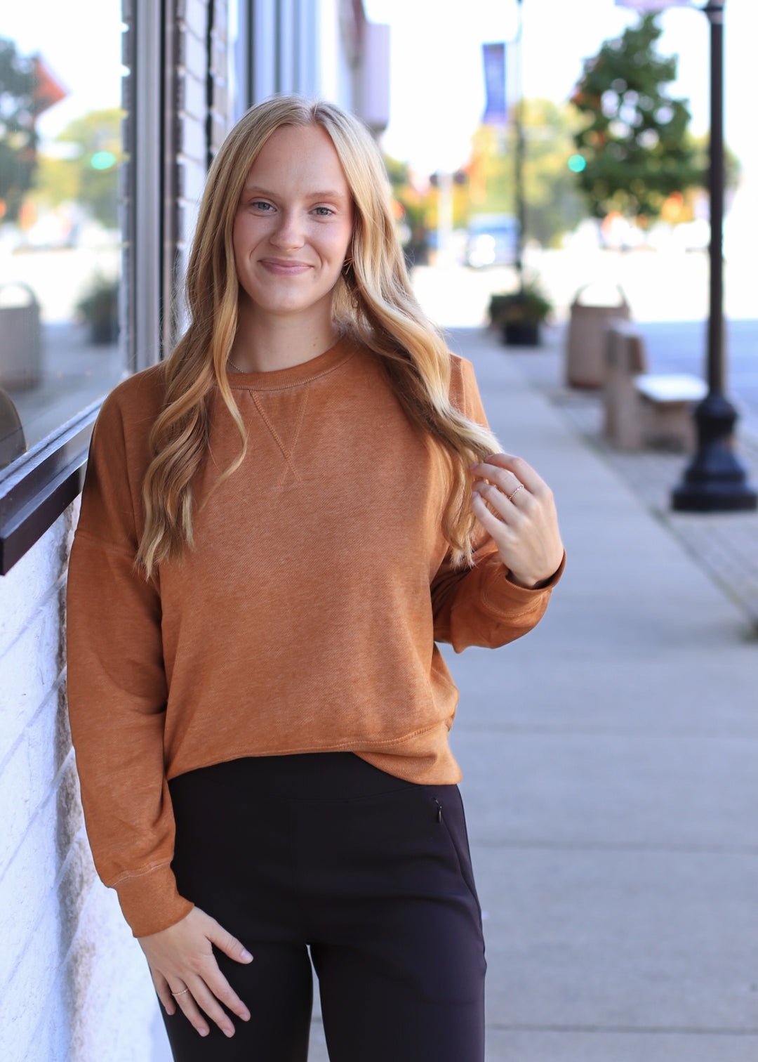 Burned Out Crewneck Sweater in Burnt Amber