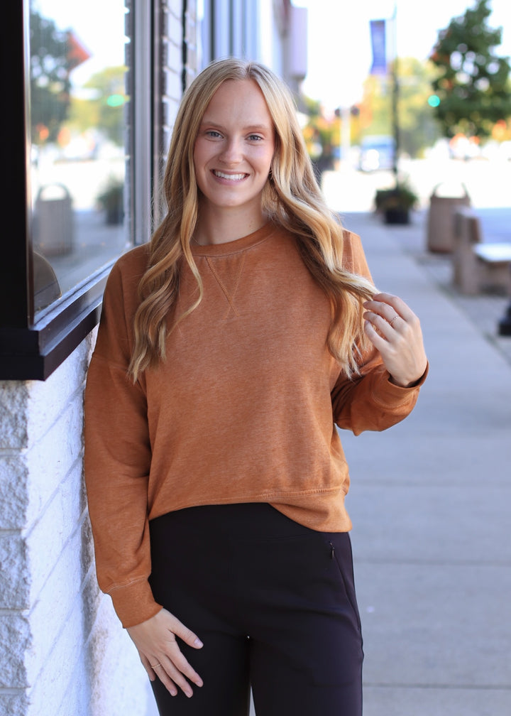 Burned Out Crewneck Sweater in Burnt Amber