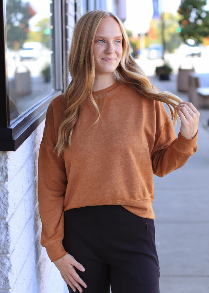 Burned Out Crewneck Sweater in Burnt Amber