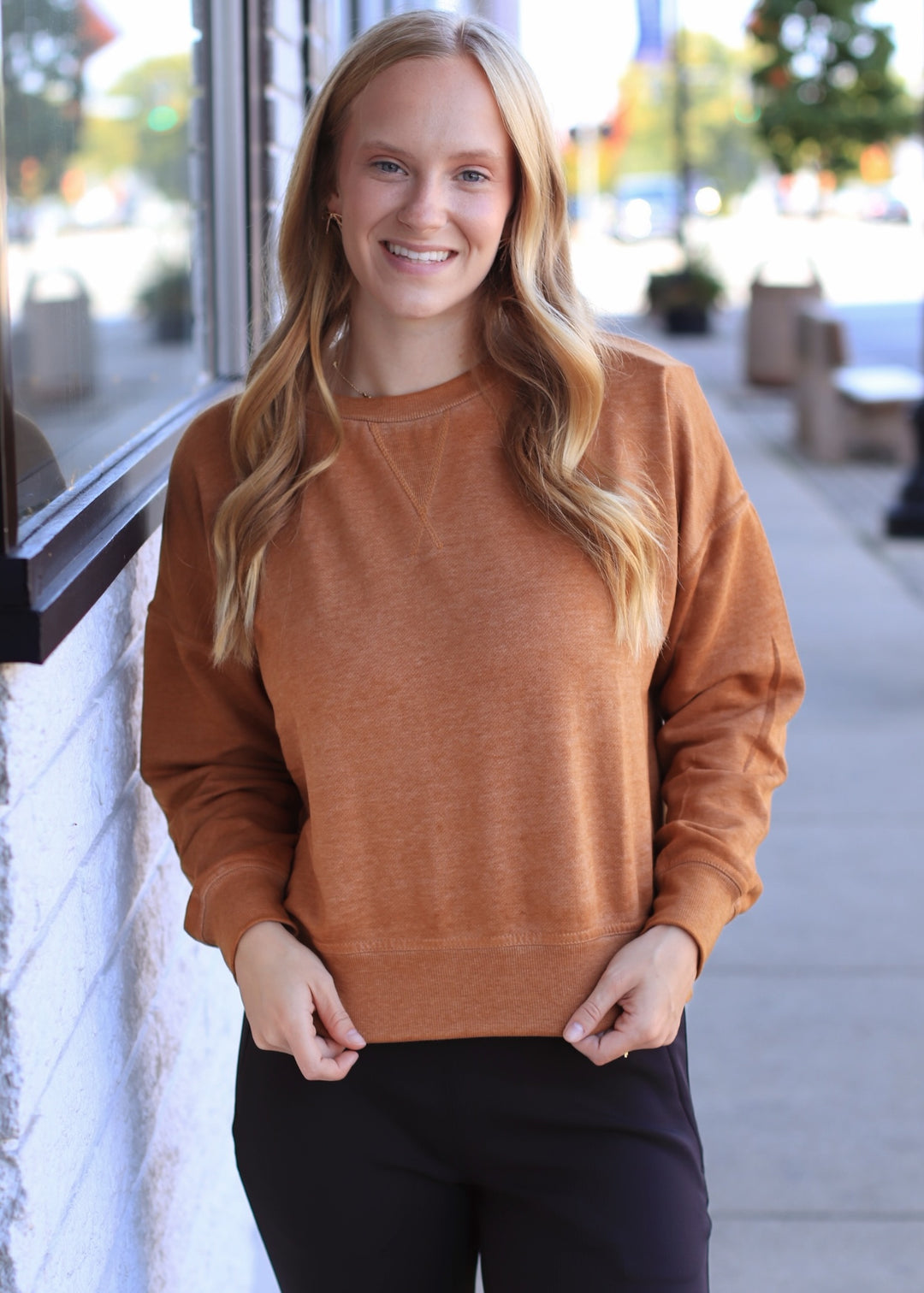 Burned Out Crewneck Sweater in Burnt Amber