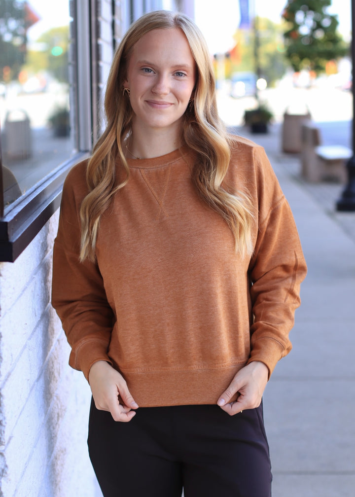 Burned Out Crewneck Sweater in Burnt Amber