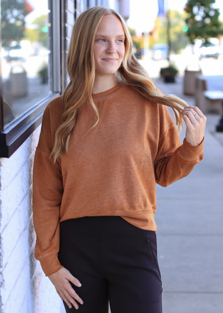 Burned Out Crewneck Sweater in Burnt Amber