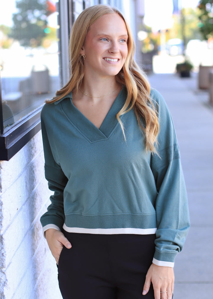 Varsity Line Fleece Pullover Sweater