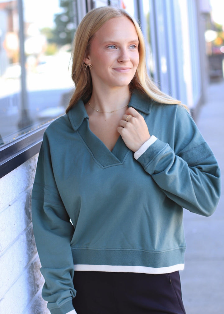 Varsity Line Fleece Pullover Sweater