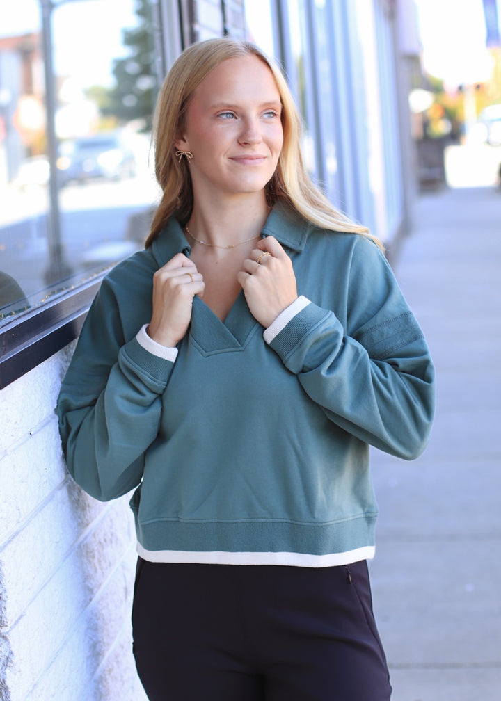 Varsity Line Fleece Pullover Sweater