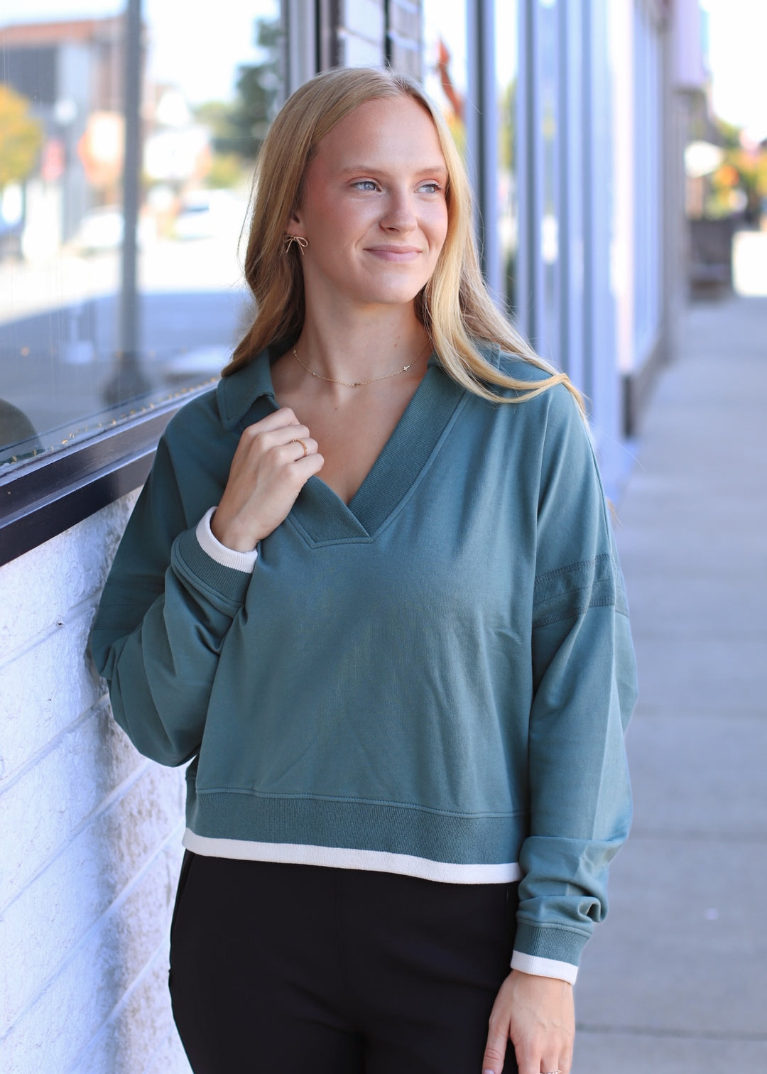 Varsity Line Fleece Pullover Sweater