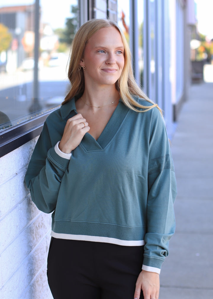 Varsity Line Fleece Pullover Sweater