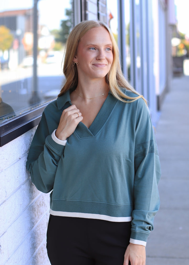 Varsity Line Fleece Pullover Sweater