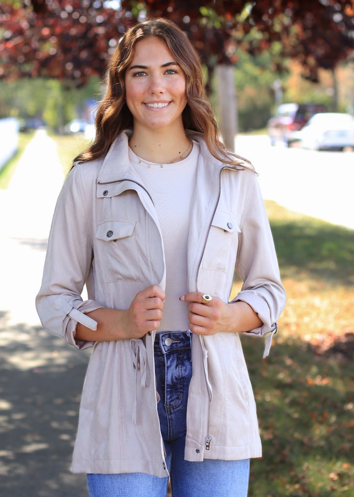 Beige Cinched Safari Utility Jacket