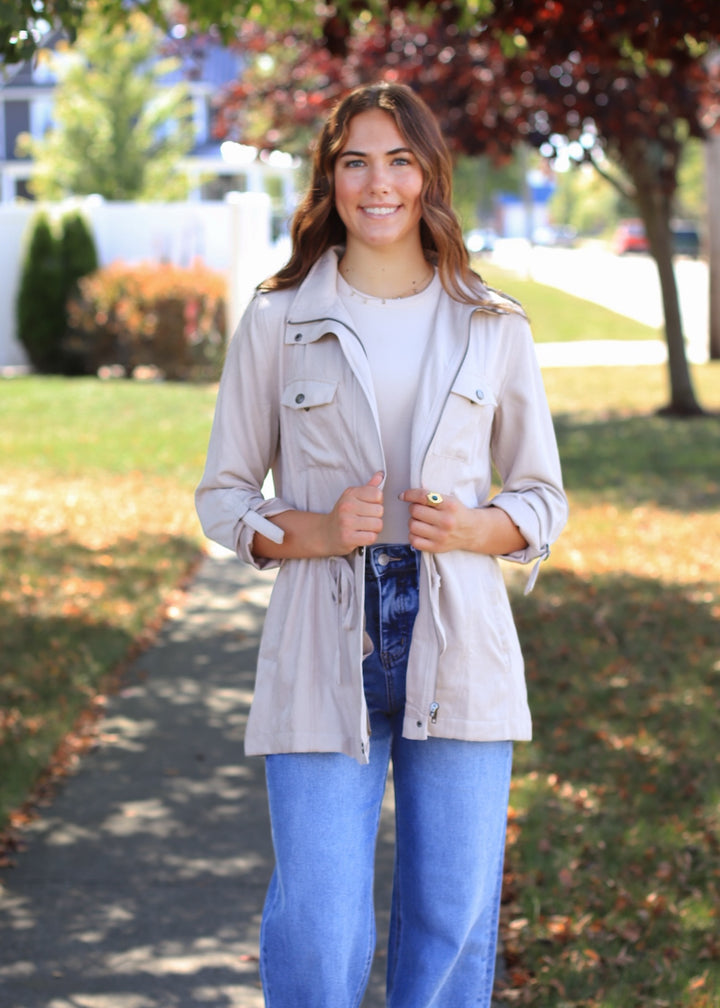 Beige Cinched Safari Utility Jacket