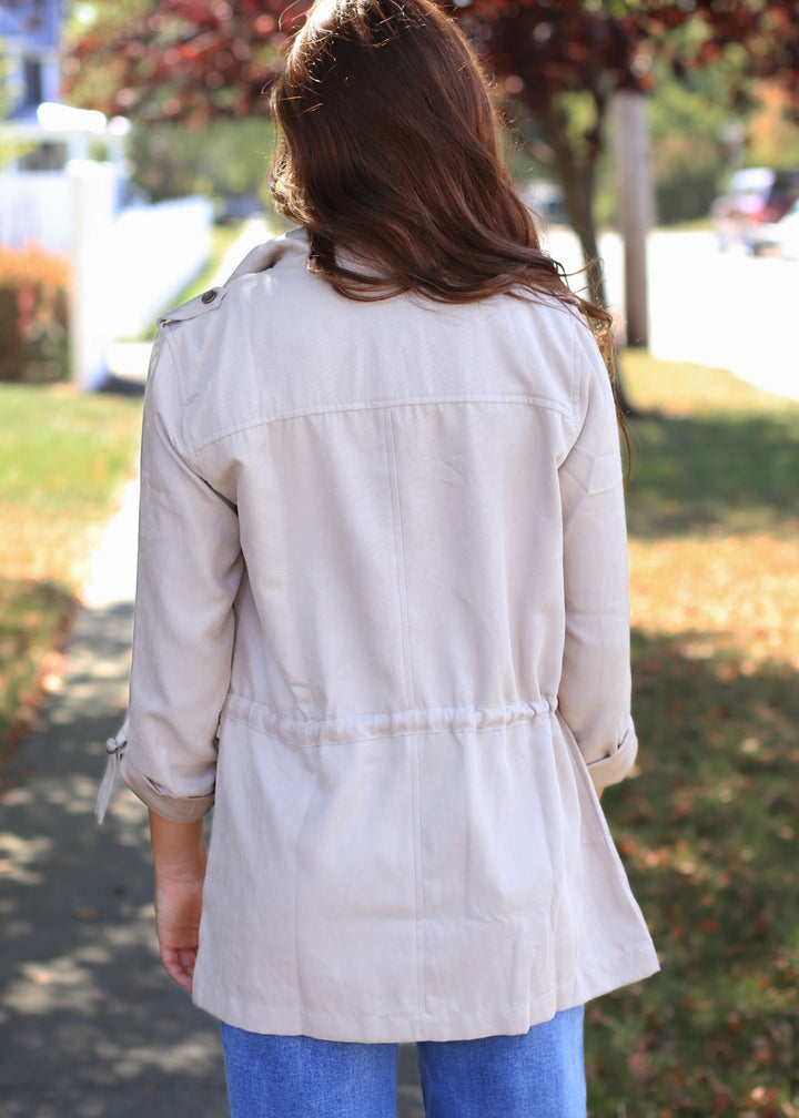 Beige Cinched Safari Utility Jacket