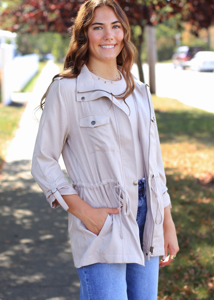 Beige Cinched Safari Utility Jacket