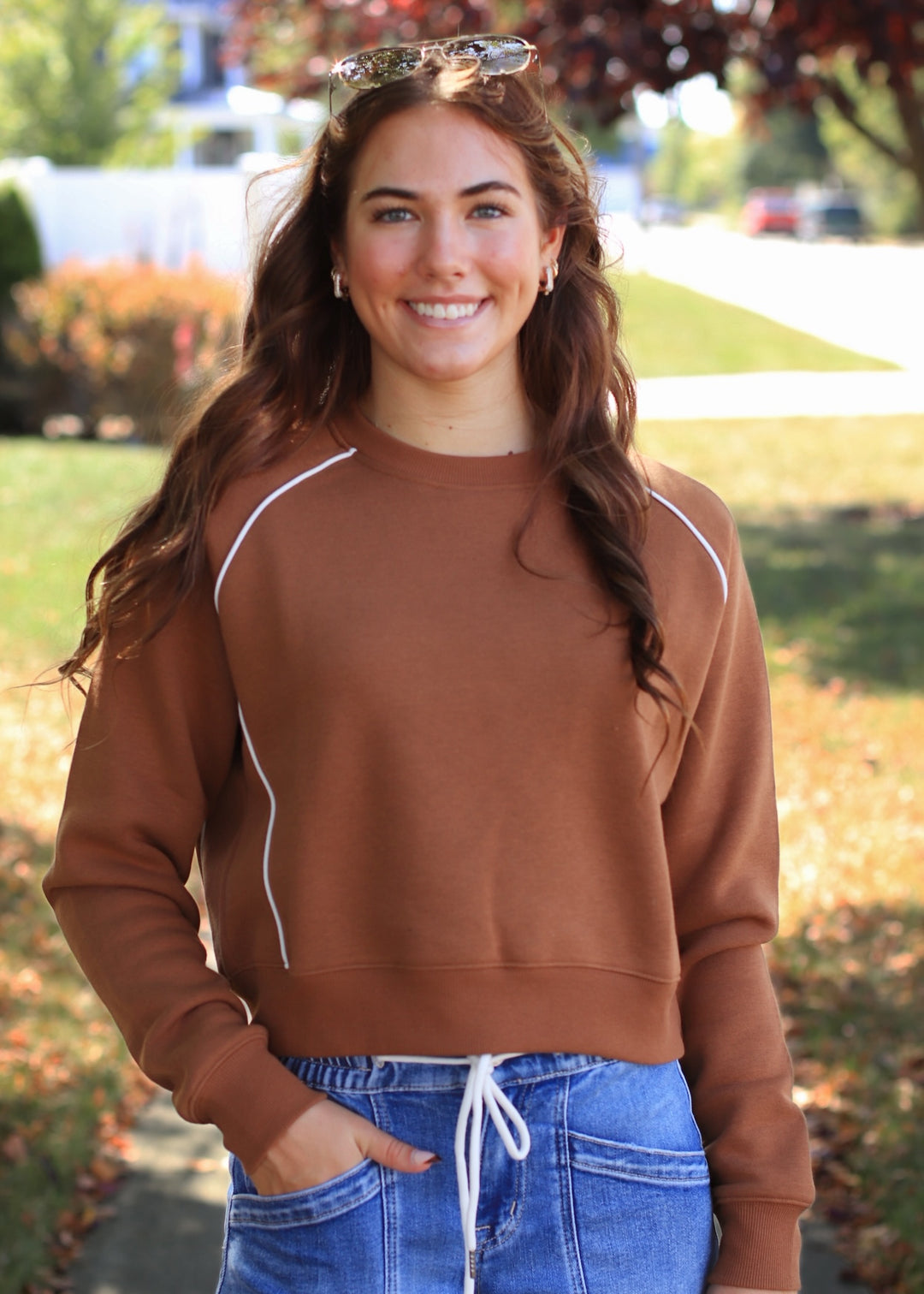 Piped Fleece Crewneck Sweater