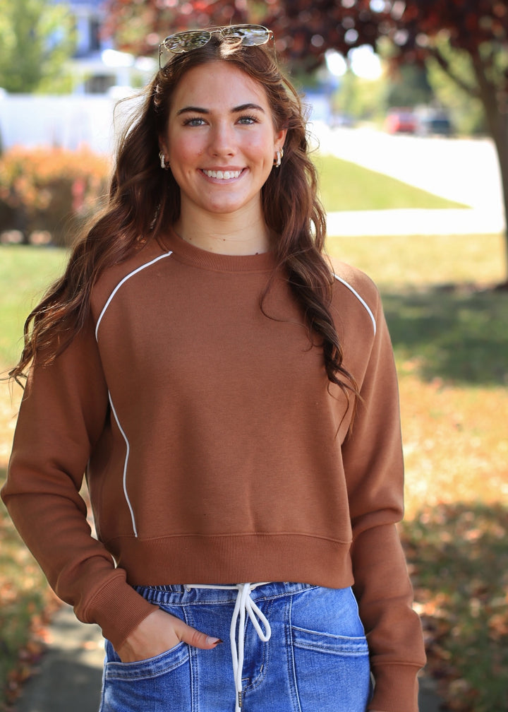 Piped Fleece Crewneck Sweater