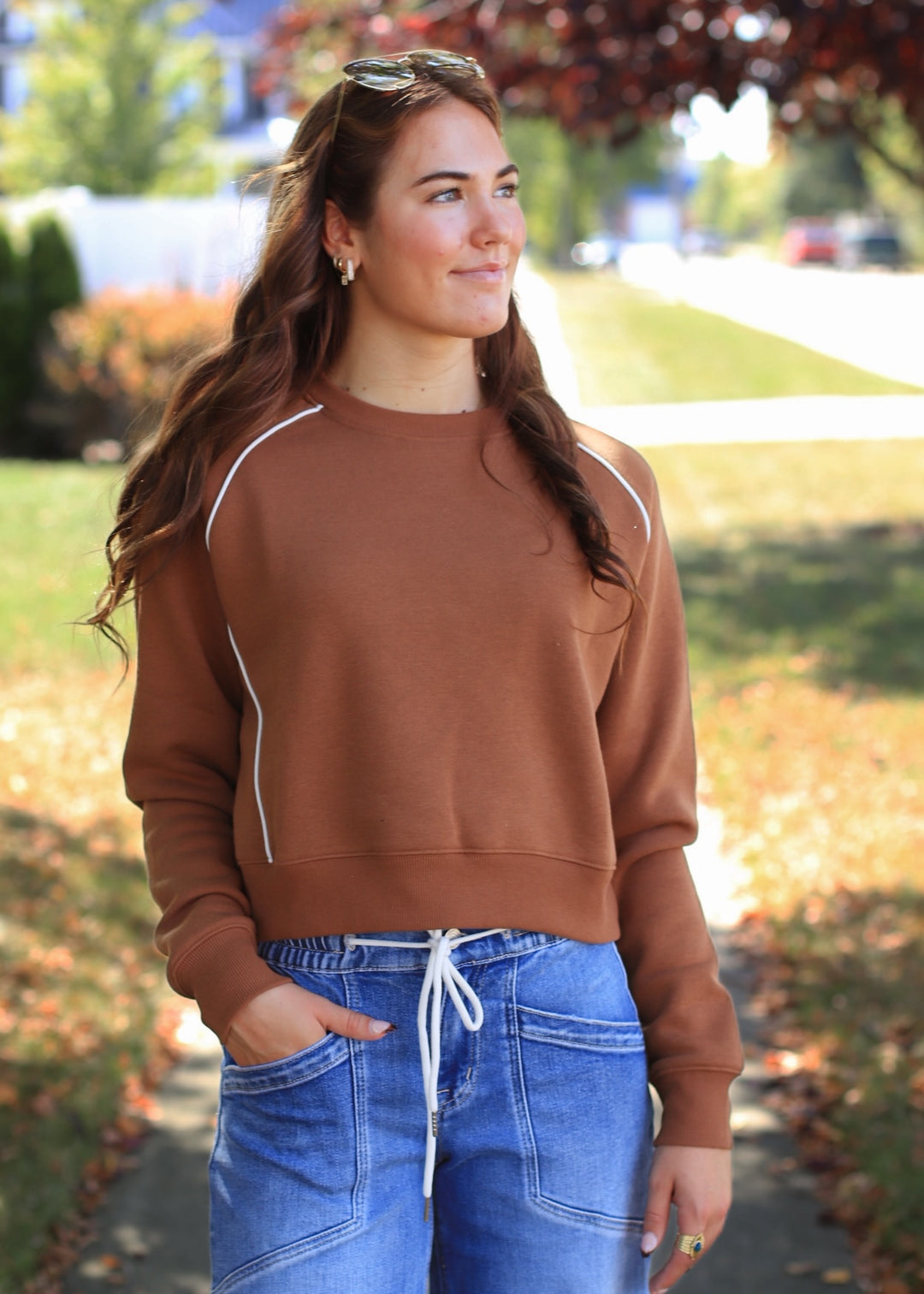 Piped Fleece Crewneck Sweater