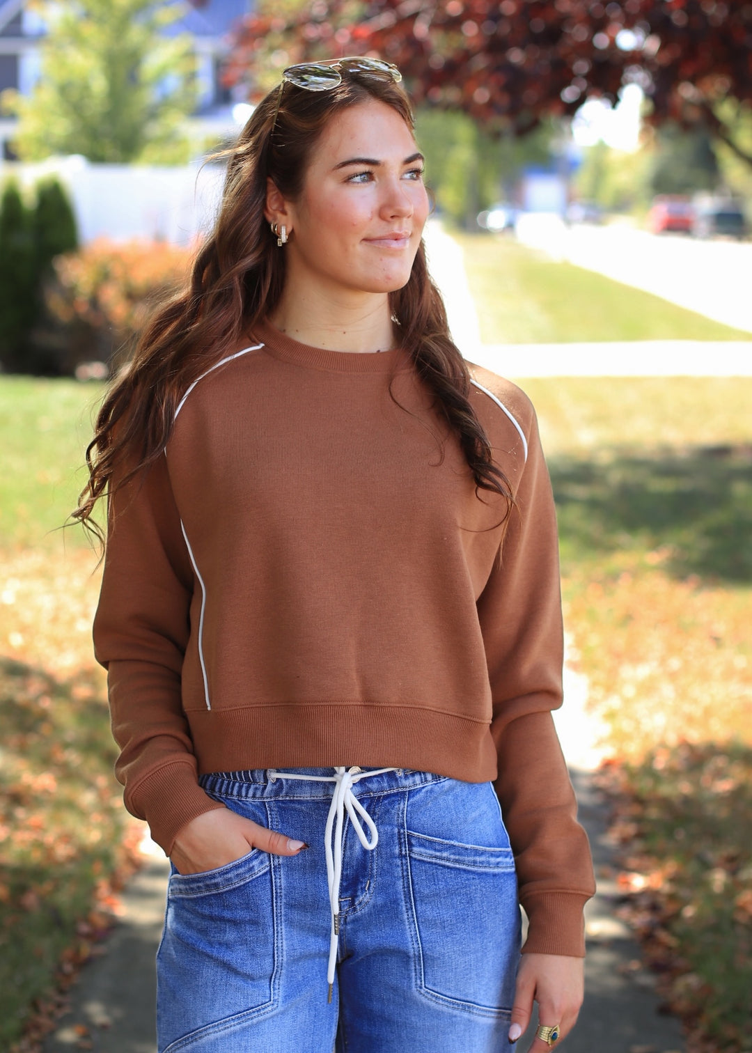 Piped Fleece Crewneck Sweater