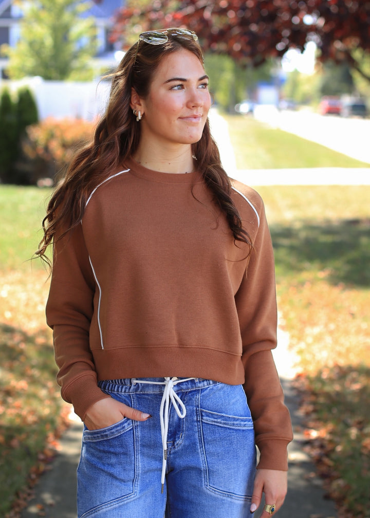 Piped Fleece Crewneck Sweater