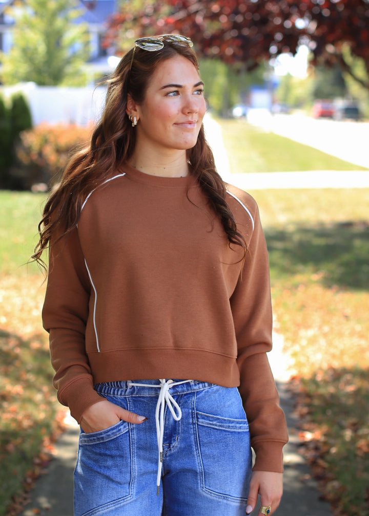 Piped Fleece Crewneck Sweater