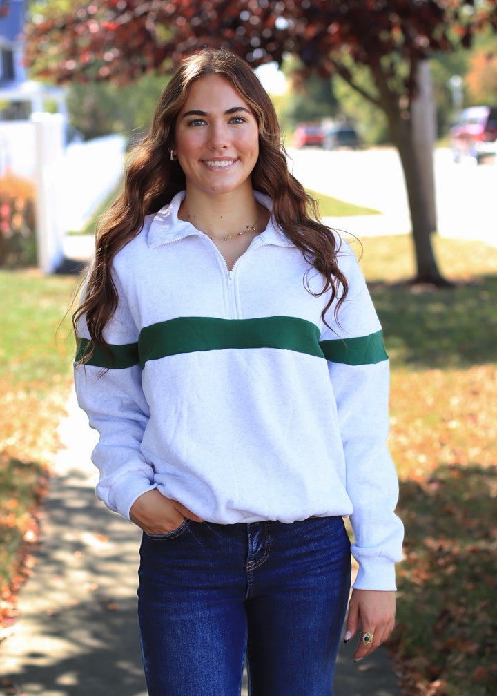 RESTOCK Two Tone Half Zip Sweatshirt Grey/Green
