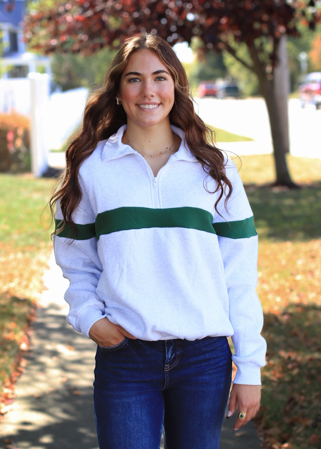 RESTOCK Two Tone Half Zip Sweatshirt Grey/Green