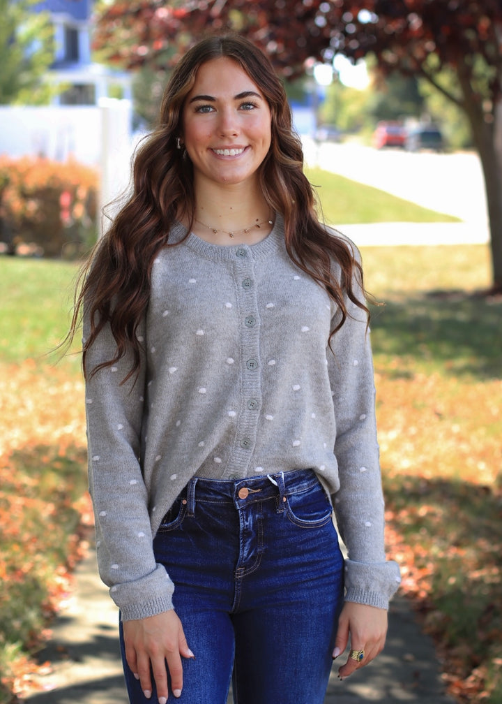 Sage Dot & Cozy Cropped Cardigan