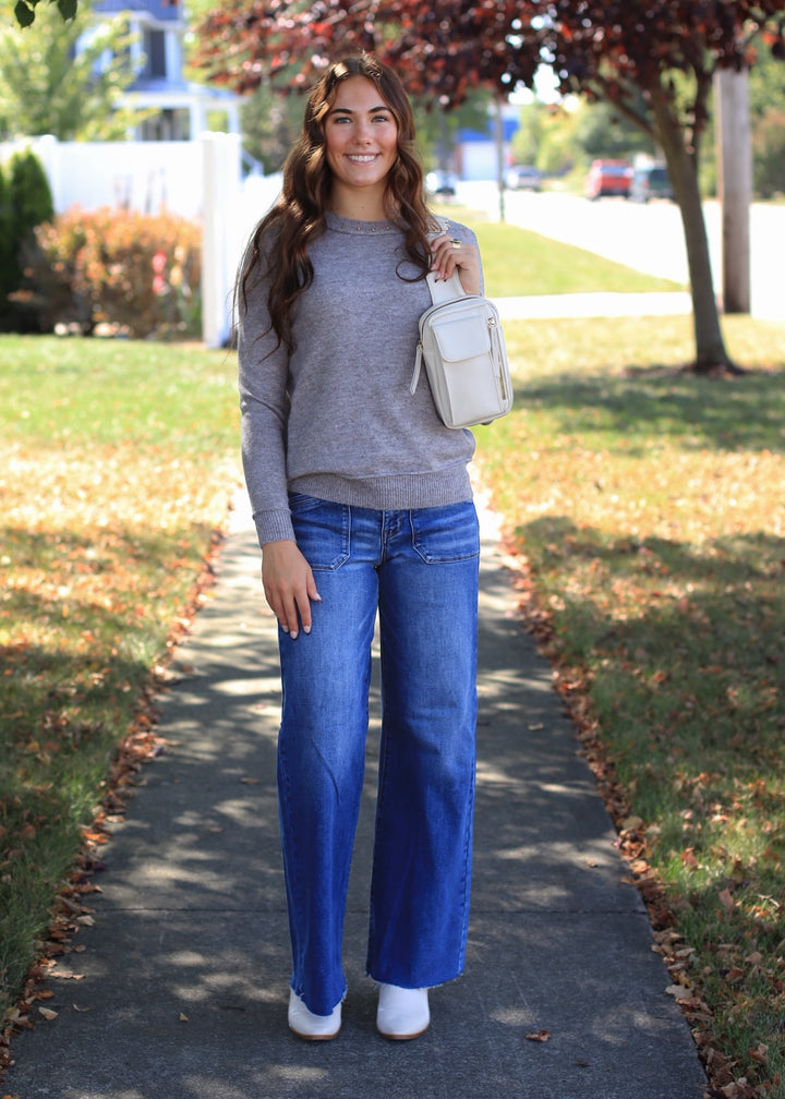 Heather Smoke Essential Seam Sweater