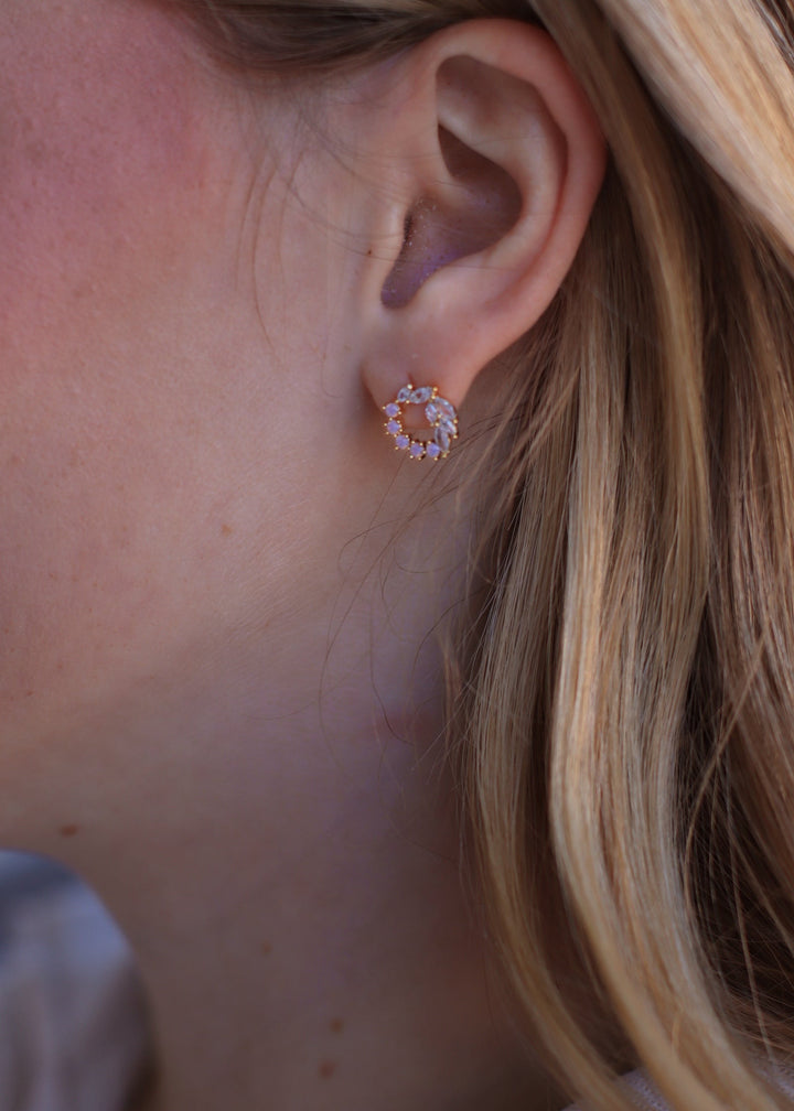Mixed Cz Cluster Hoop Stud Earrings