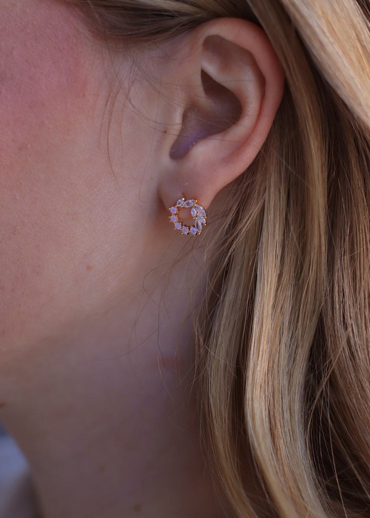 Mixed Cz Cluster Hoop Stud Earrings