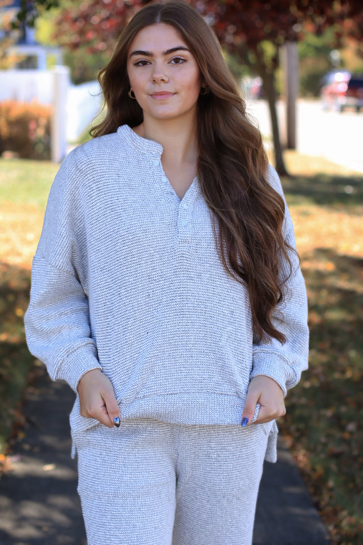 RESTOCK Marina Textured Cotton Blend Knit Henley Top