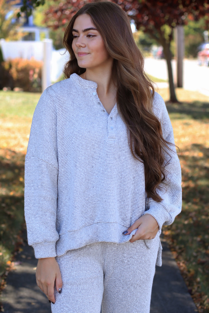 RESTOCK Marina Textured Cotton Blend Knit Henley Top