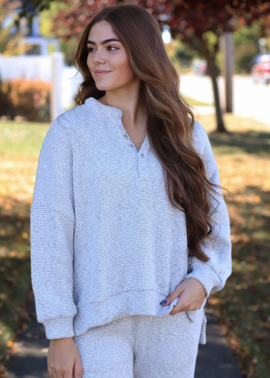 RESTOCK Marina Textured Cotton Blend Knit Henley Top