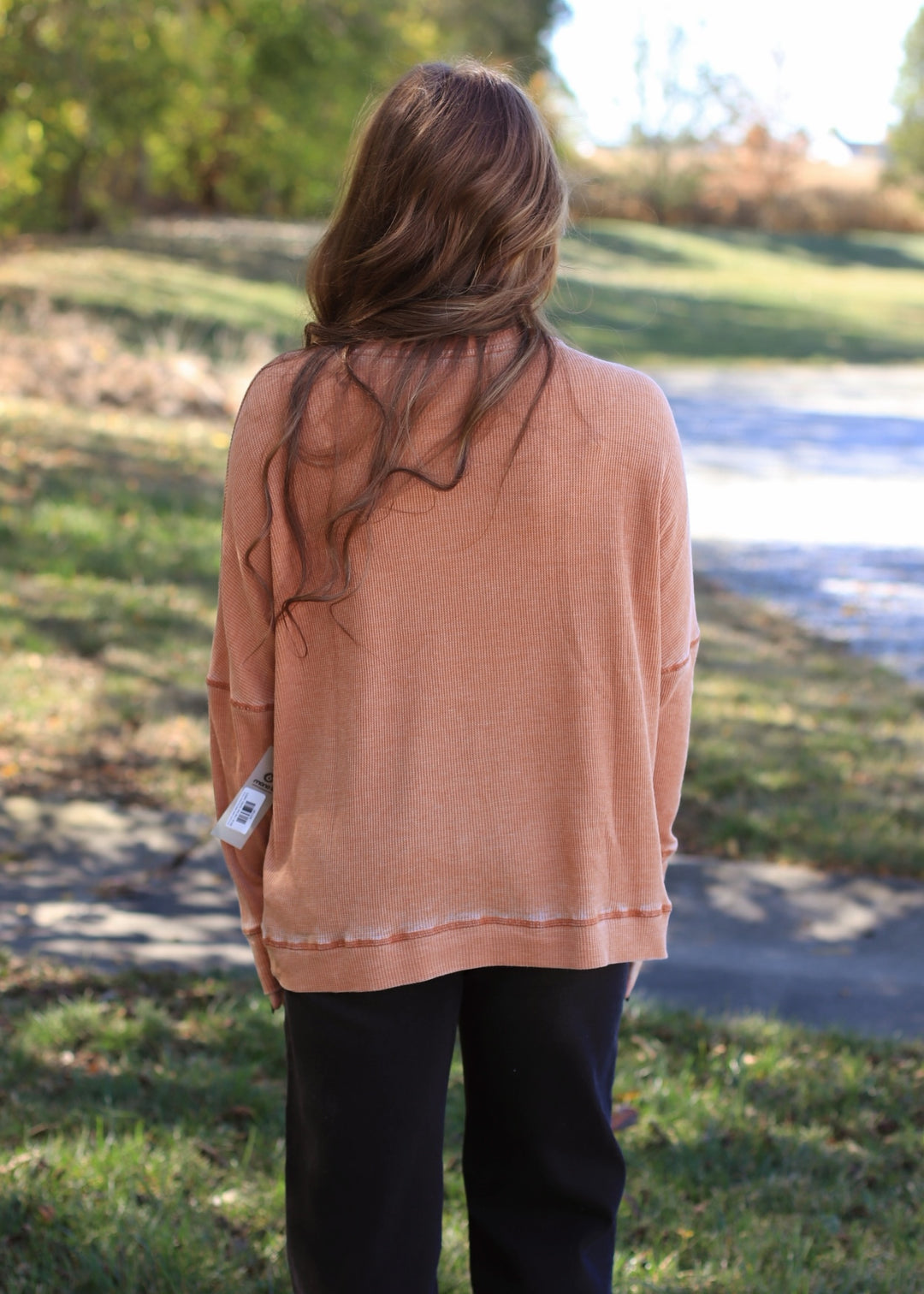 Burnt Amber Waffle Ribbed Roundneck Pullover