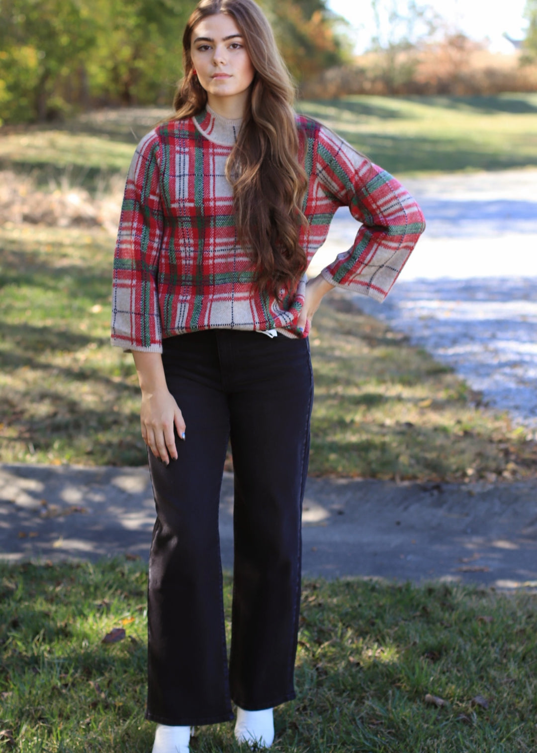 Holly Hearth Plaid Knit Top