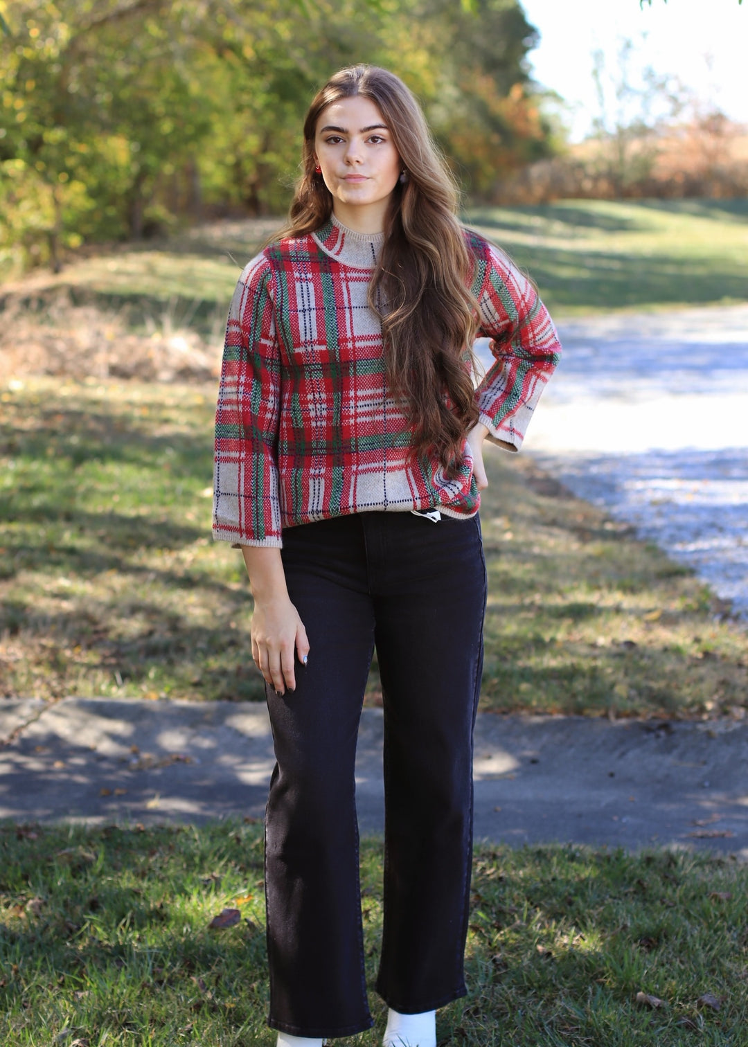 Holly Hearth Plaid Knit Top