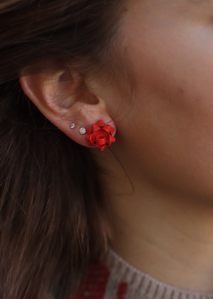 Holiday Bow Earrings in Red