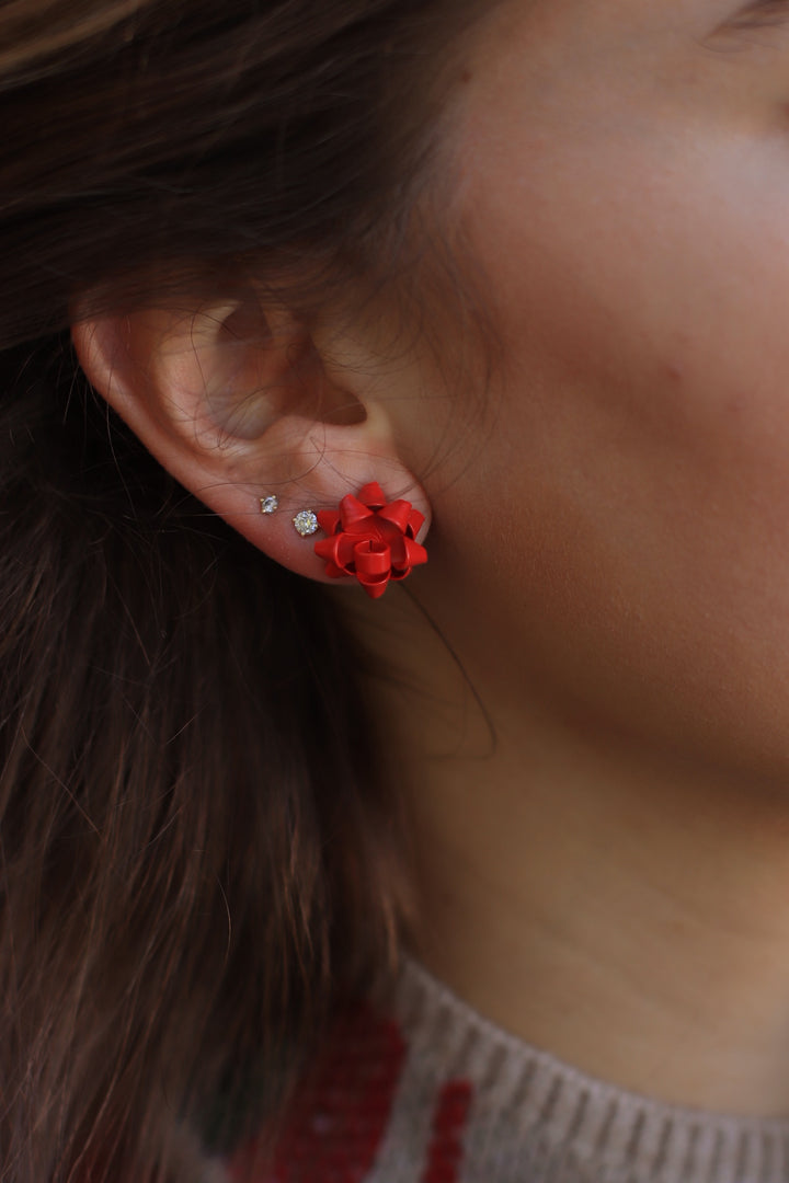 Holiday Bow Earrings in Red