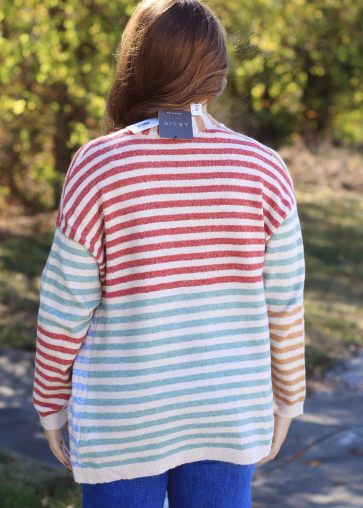 Colorwave Open Front Cardigan in CAMEL/BERRY