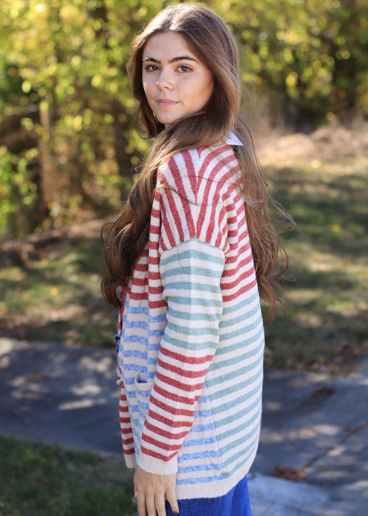 Colorwave Open Front Cardigan in CAMEL/BERRY