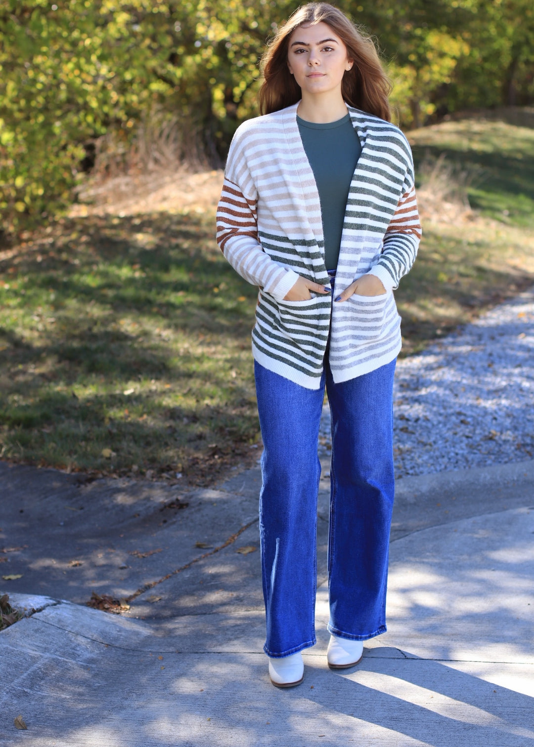 Colorwave Open Front Cardigan in TAUPE/OLIVE