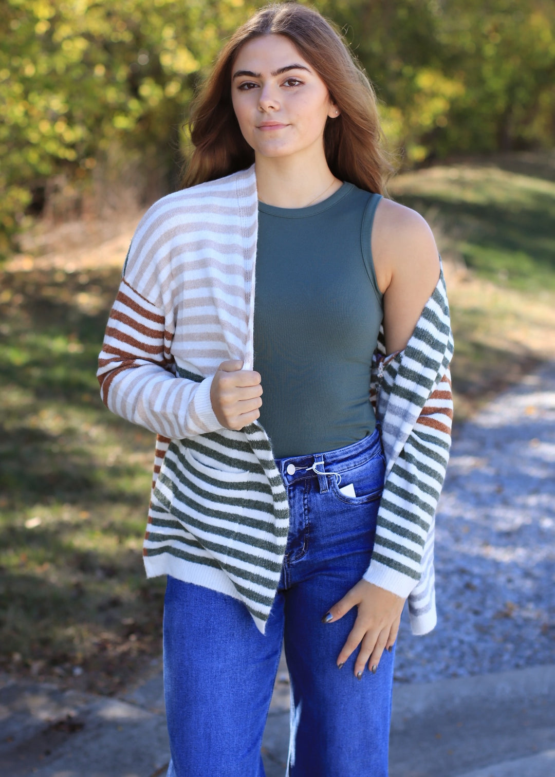 Colorwave Open Front Cardigan in TAUPE/OLIVE