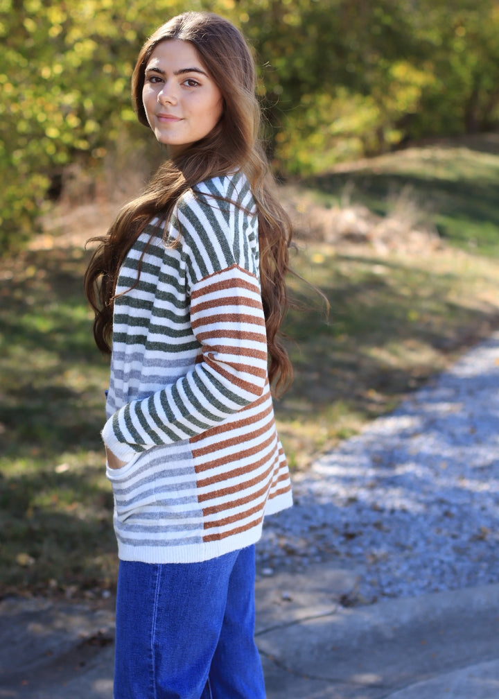 Colorwave Open Front Cardigan in TAUPE/OLIVE