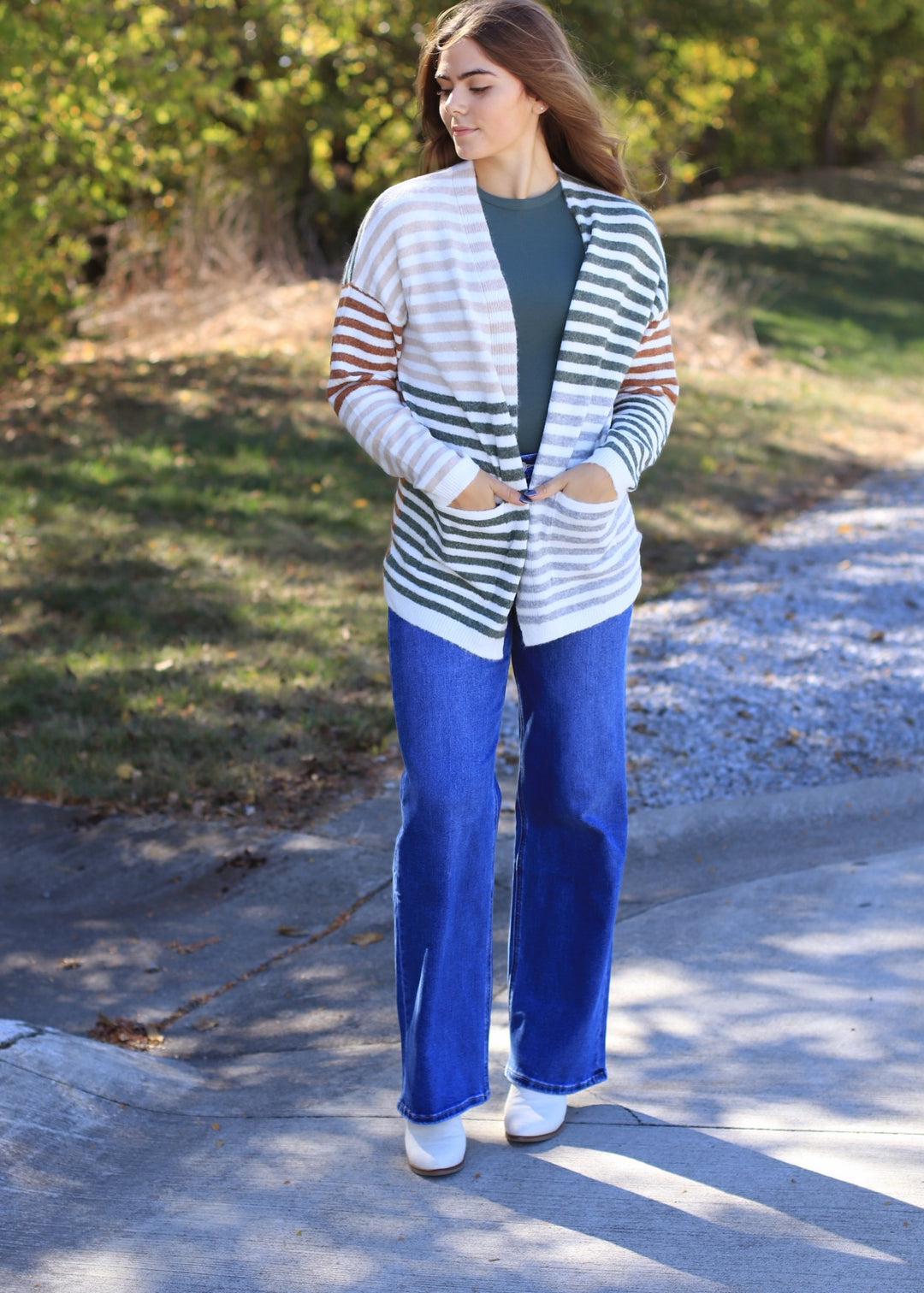 Colorwave Open Front Cardigan in TAUPE/OLIVE