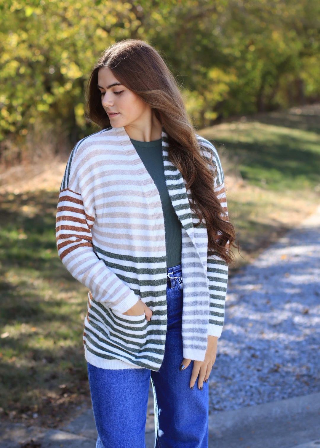 Colorwave Open Front Cardigan in TAUPE/OLIVE