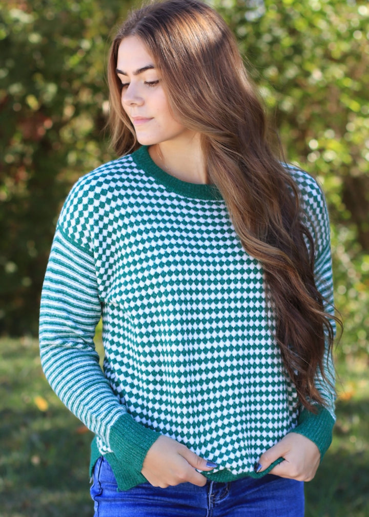 The Mistletoe Check Sweater in Green