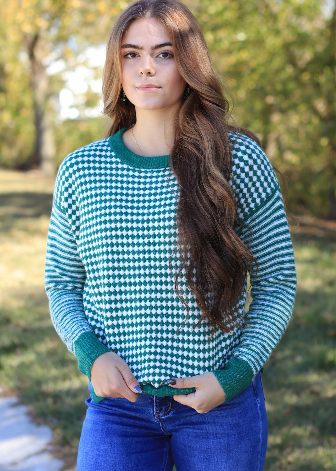The Mistletoe Check Sweater in Green