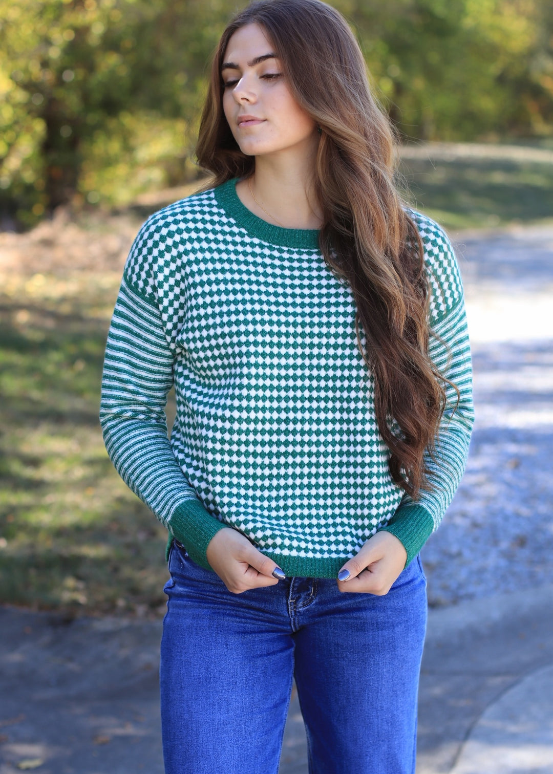 The Mistletoe Check Sweater in Green