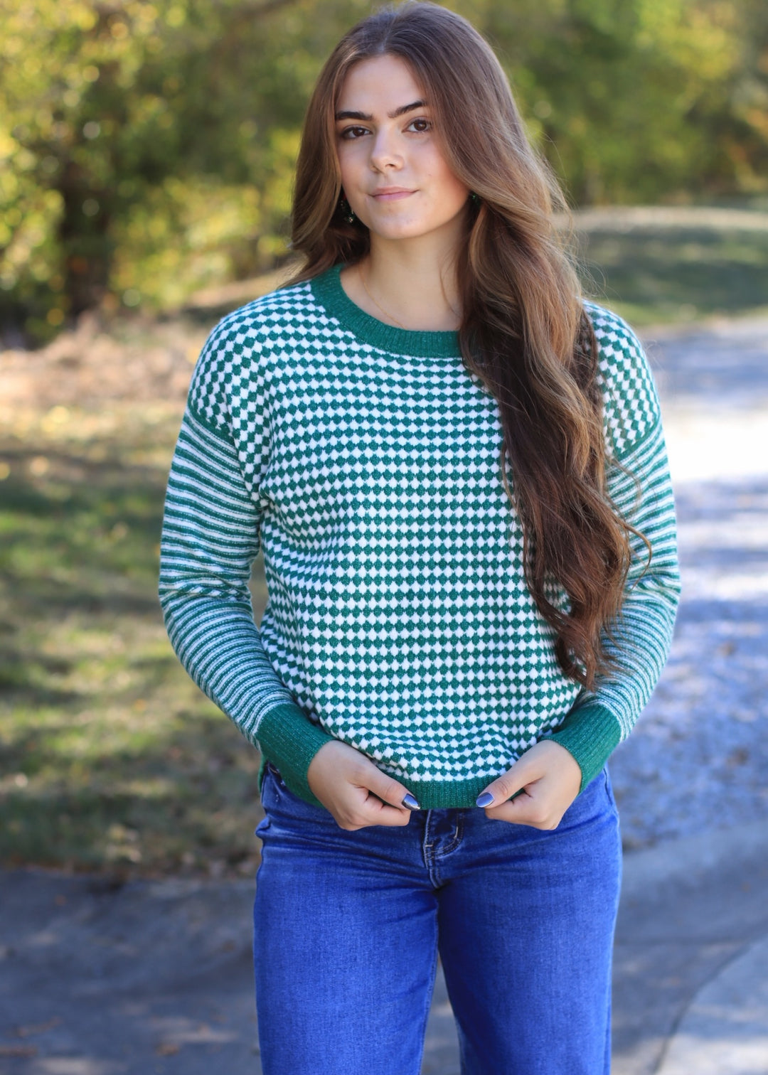 The Mistletoe Check Sweater in Green