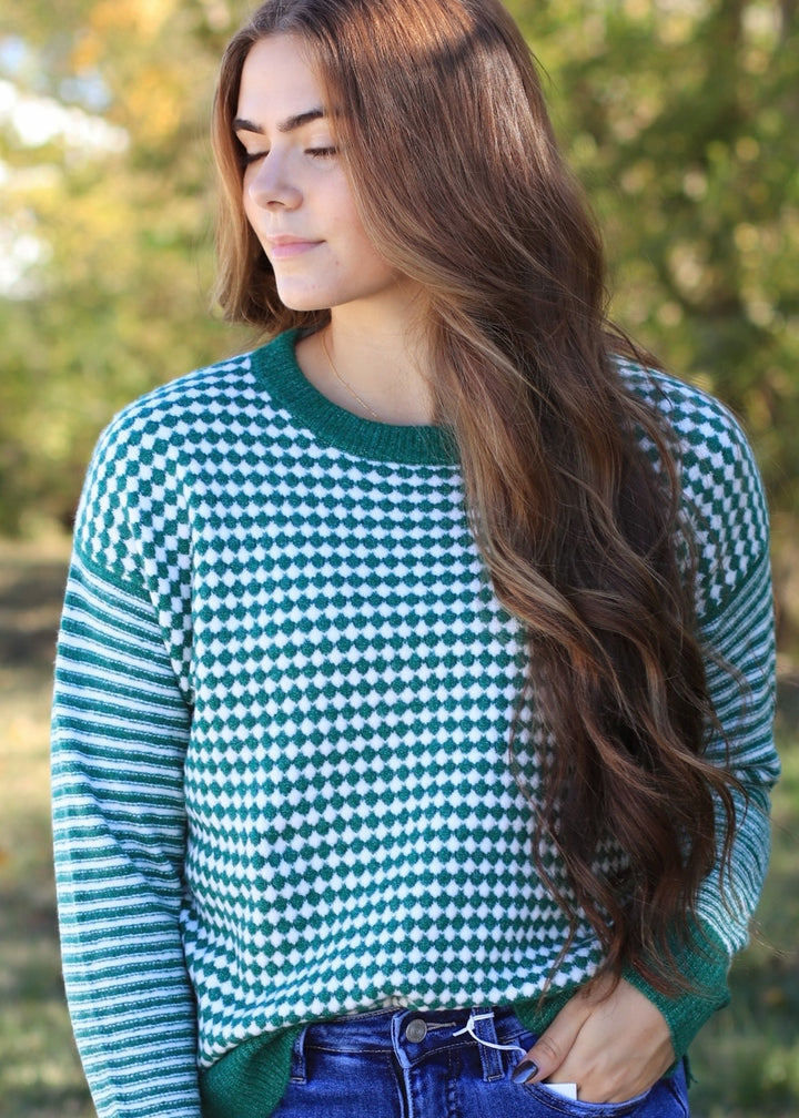 The Mistletoe Check Sweater in Green