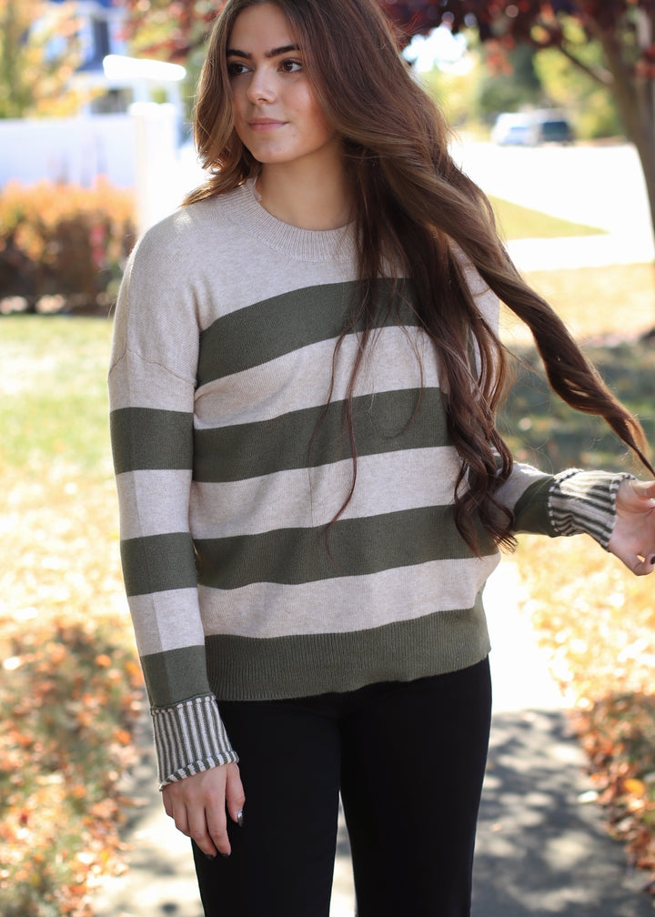 Olive & Oat Stripe Sweater