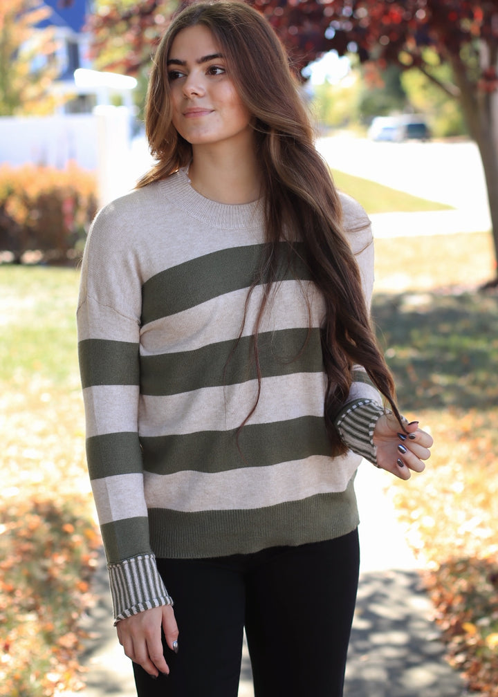 Olive & Oat Stripe Sweater